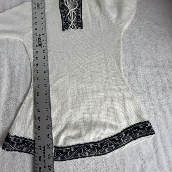 Womens Alpaca Hooded Sweater White Inca Pattern Knit Lace-Up Tassel Pullover - Picture 6 of 6